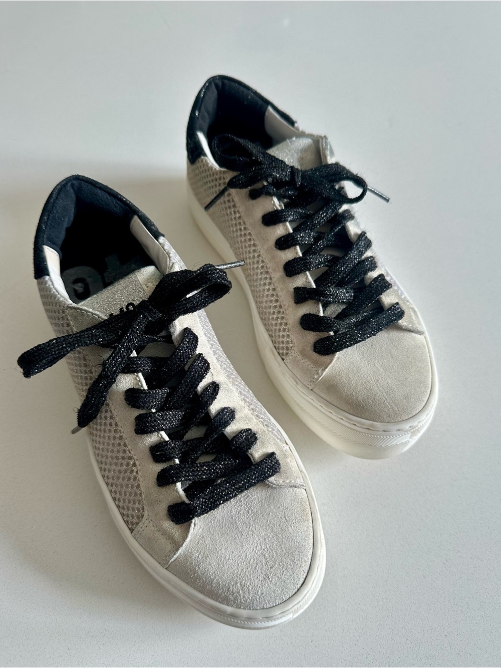 P448 Thea Black & Silver glitter platform sneakers trainers - Size 37 (6.5)